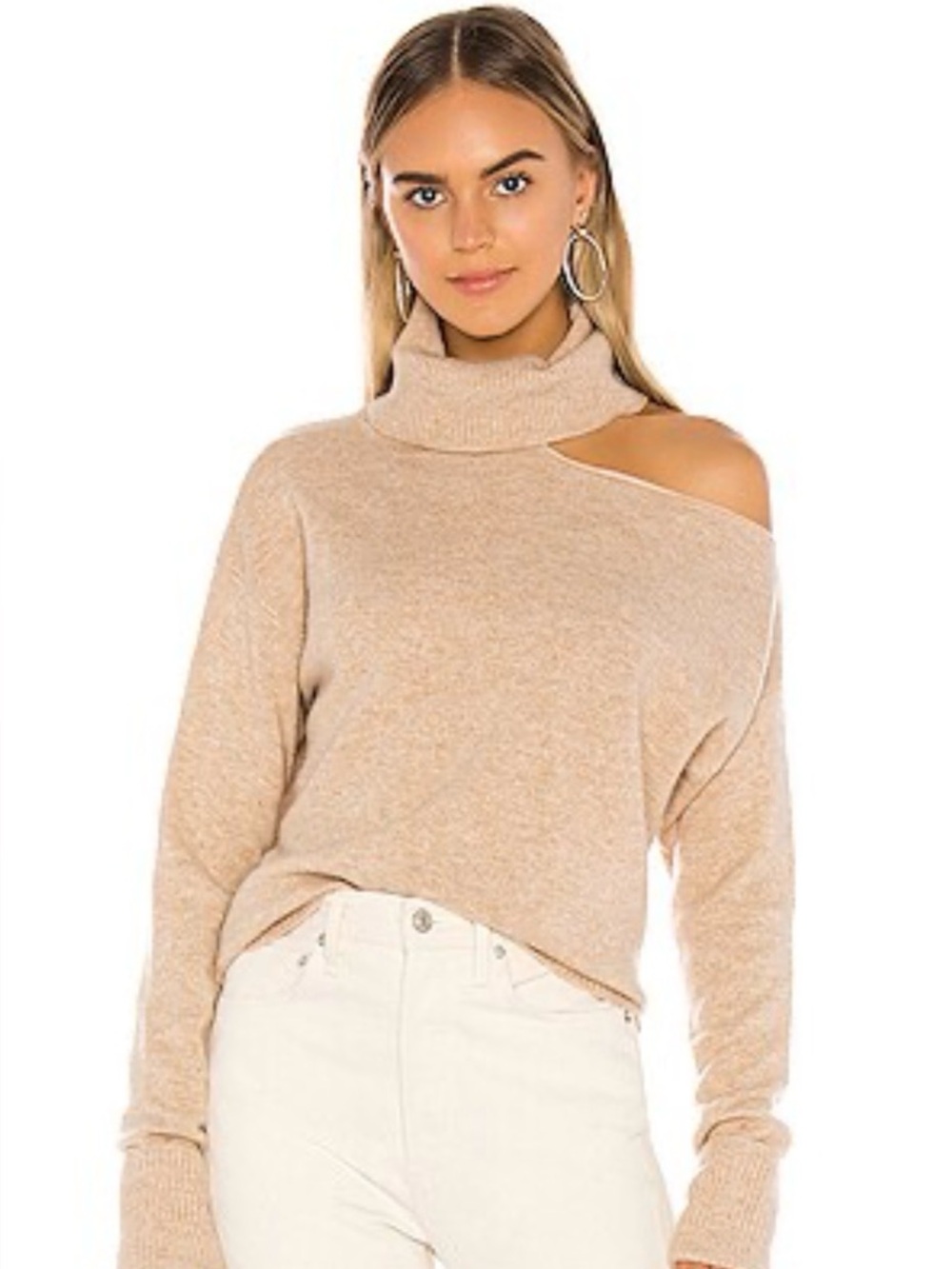 Paige Raundi Turtleneck Cutout Sweater in Taupe